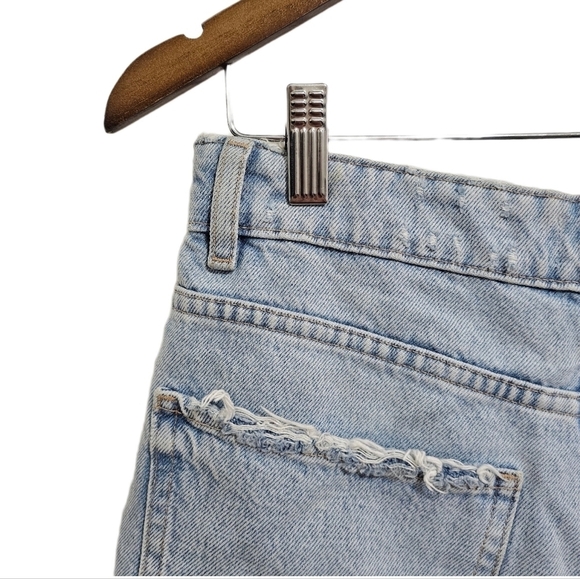 Zara high waist 90s ripped grunge style button light blue jean shorts size 8 - Picture 9 of 11